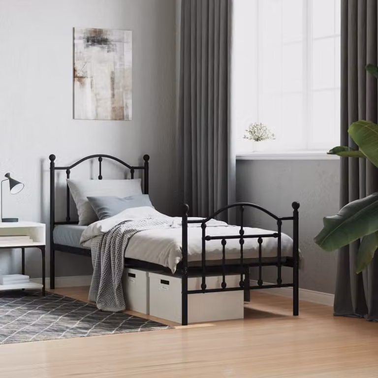 vidaXL Giroletto con Testiera e Pediera in Metallo Nero L: 190 cm, P: 80 cm, H: 97 cm