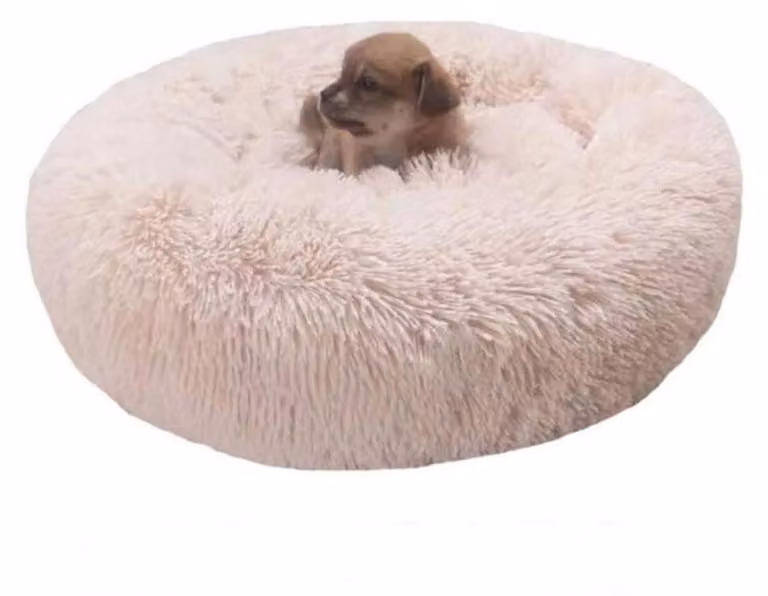 Cuccia per cani, cuccia per gatti, morbida, rotonda, in peluche, 100 cm, bianca