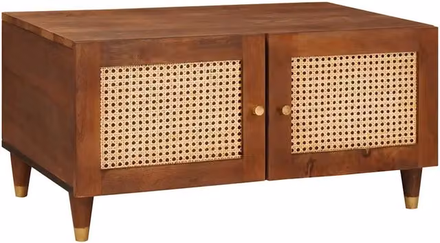 Tavolino da salotto rettangolare vidaXL in legno di mango massello stile mid-century, marrone e beige, L: 80 cm, P: 50 cm, H: 40 cm – 1