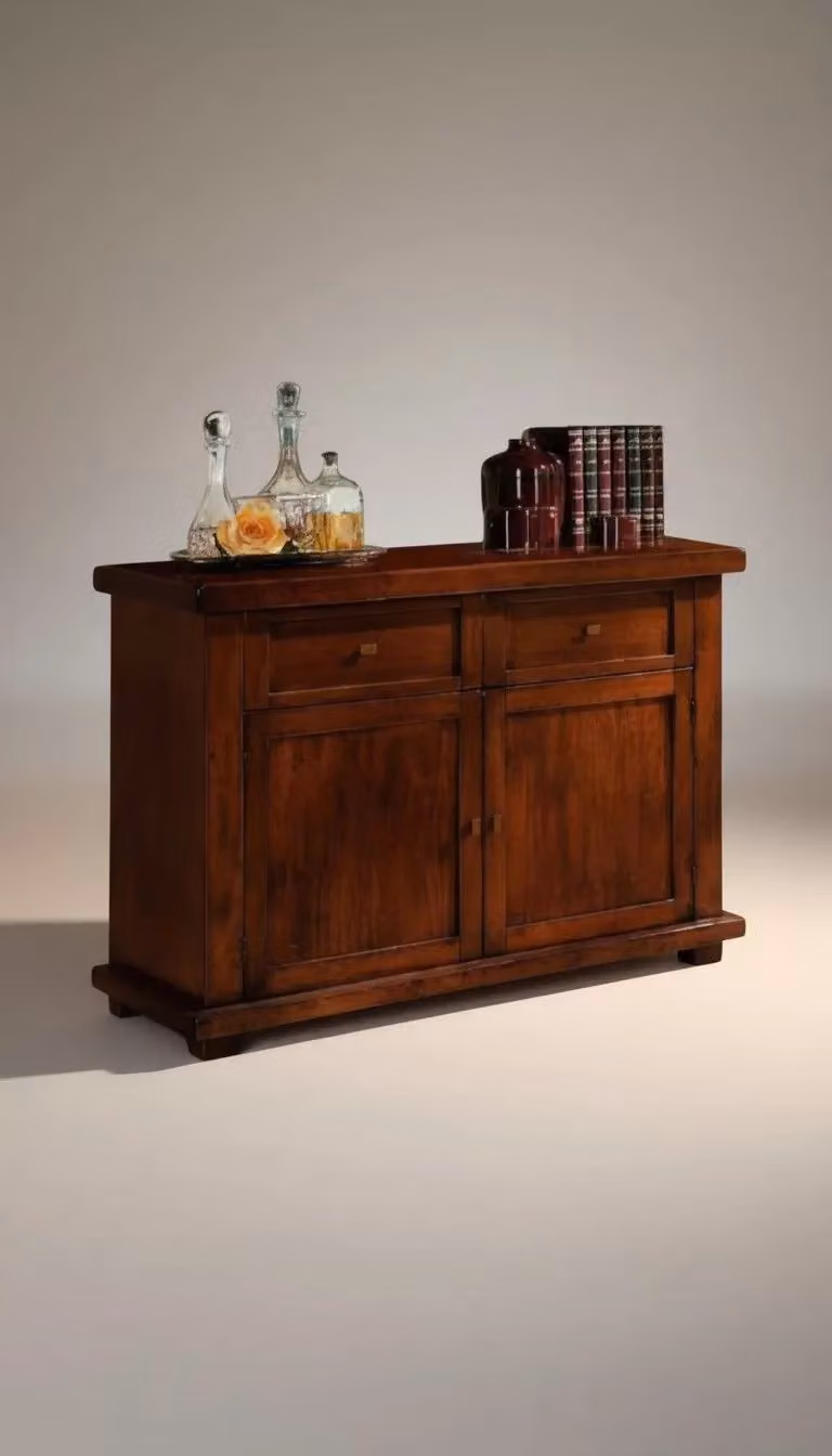 Madia credenza moderna in legno massello Mobili 2G colore marrone opaco L: 120 cm, P: 45 cm, H: 83 cm – 1