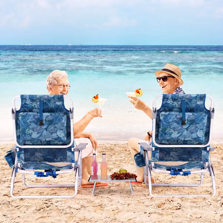 Set di sedie da spiaggia reclinabili e tavolino da campeggio con piano a scomparsa Costway, colore blu