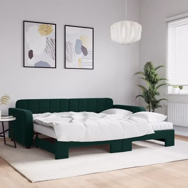 Divano Letto Estraibile vidaXL in Velluto Verde con Cassetto per Materasso L/P/H: 224 x 90 x 71 cm – 1