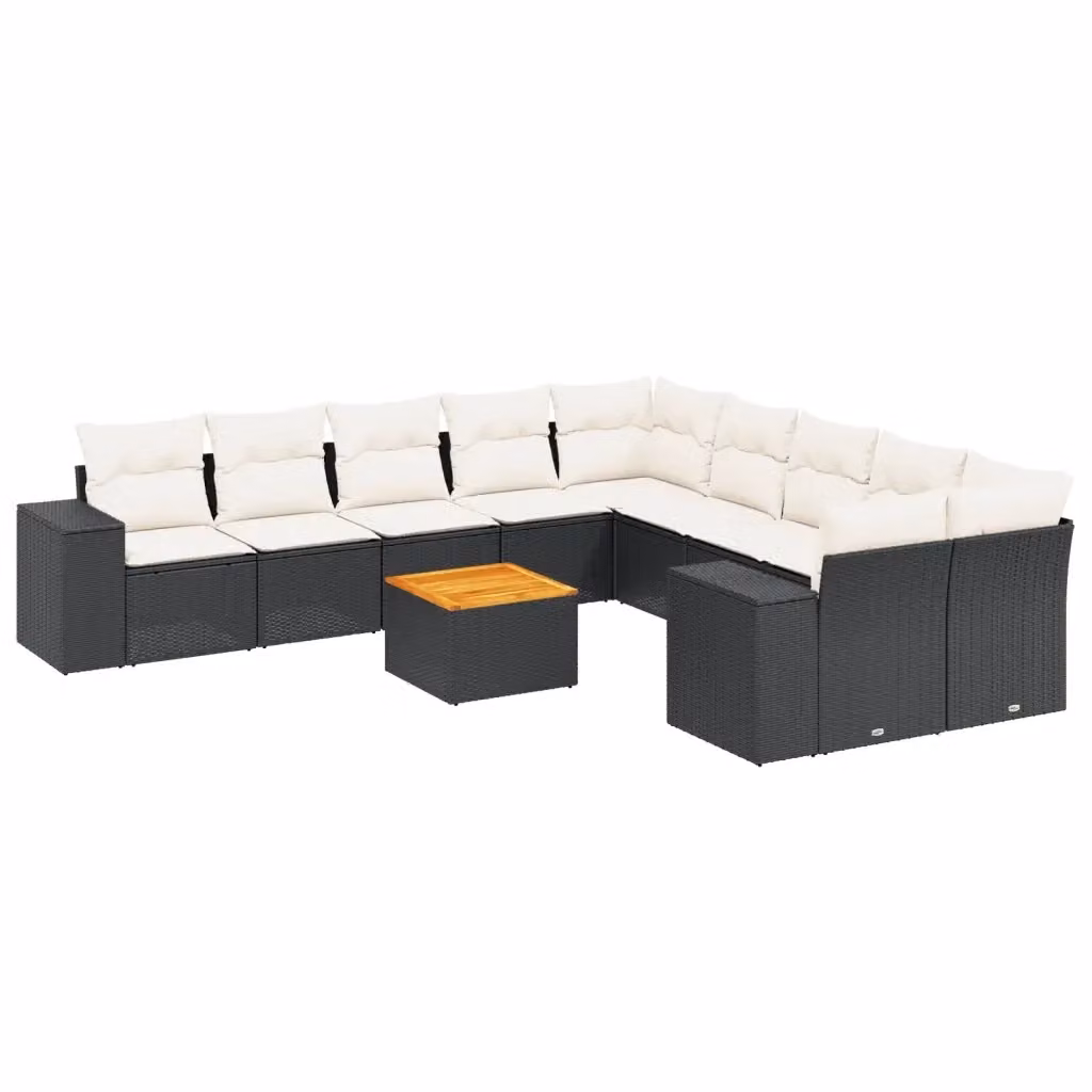 Set di divani da giardino vidaXL 11 pz in polyrattan nero con cuscini e tavolino da esterno – 2