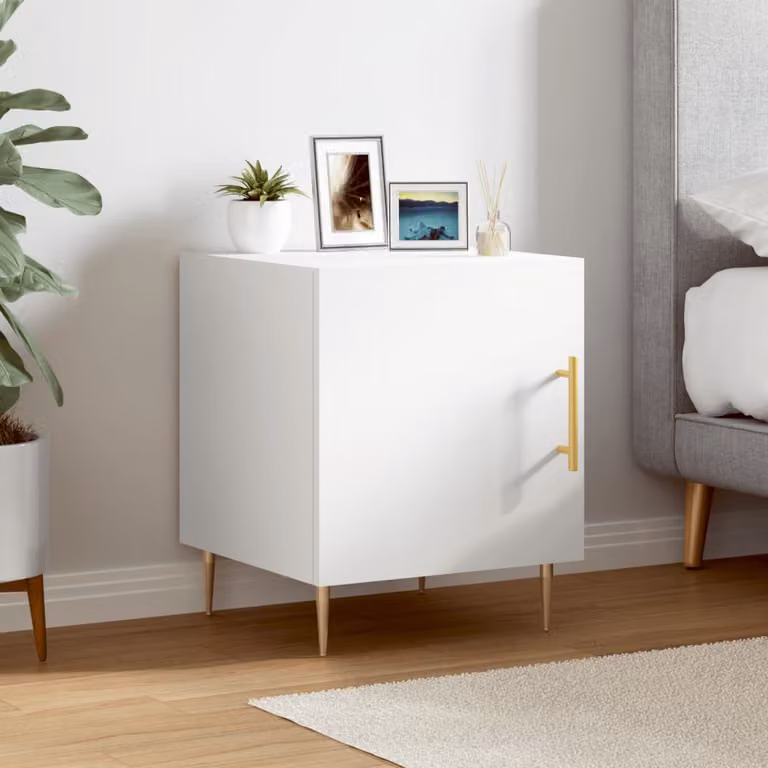 Comodino sospeso vidaXL Bianco Moderno in Legno e Metallo L/P/H: 40 x 40 x 50 cm