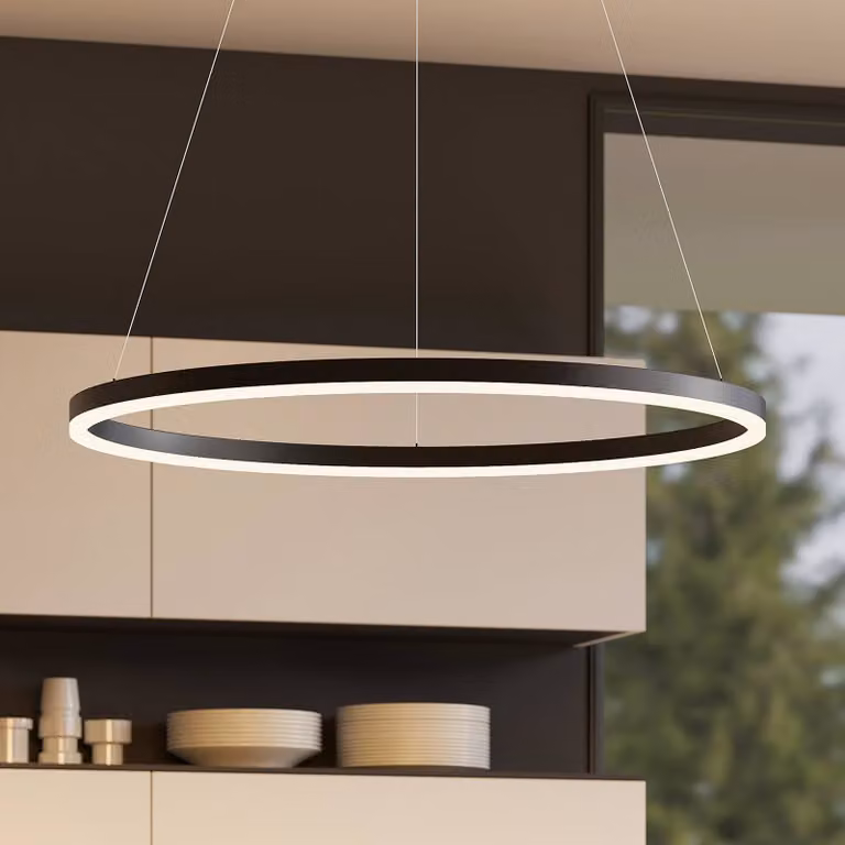 Lampada LED a sospensione Arcchio Albiona, nera, 1 anello, Ø 80 cm Albiona Arcchio, dimmerabile, Nero, Cucina, Metallo, Moderno