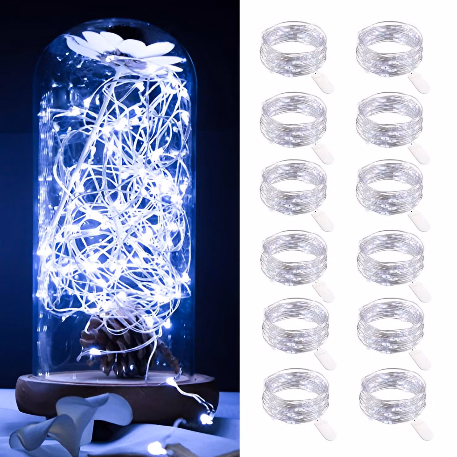 Confezione da 12 luci a LED, 20 luci, bianco freddo, 2 metri, grado di protezione IP65
