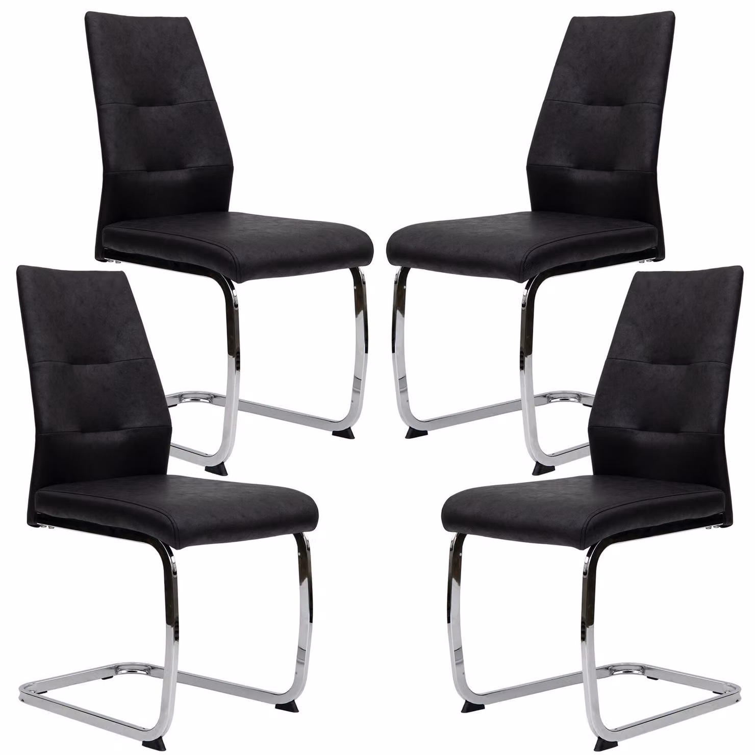 Sedie da pranzo moderne in pelle - sedie a sbalzo imbottite con robusta struttura in metallo - sedie girevoli di facile manutenzione con superficie traspirante, Quantità:4 pezzi;Colore:Nero con gambe cromate