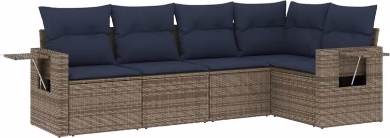 Set Divani da Giardino 5 pz con Cuscini Grigio in Polyrattan