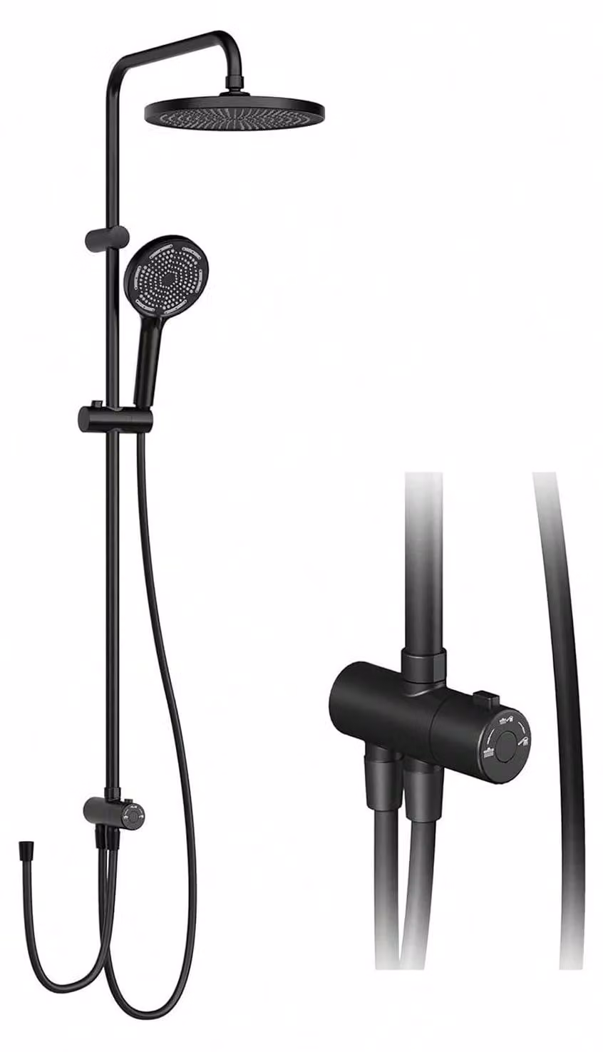 Sistema doccia a pioggia - Colonna doccia con soffione rotondo - Set doccia completo, Rain Shower - Nero