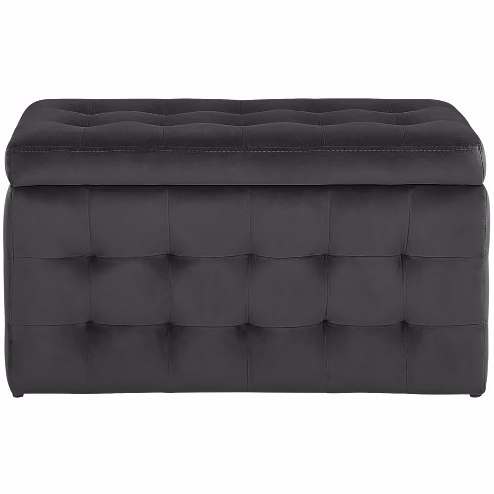 Pouf Cassapanca Imbottito in Velluto BELIANI Nero Stile Chesterfield Moderno Glamour L/P/H: 42 x 40 x 40 cm – 2