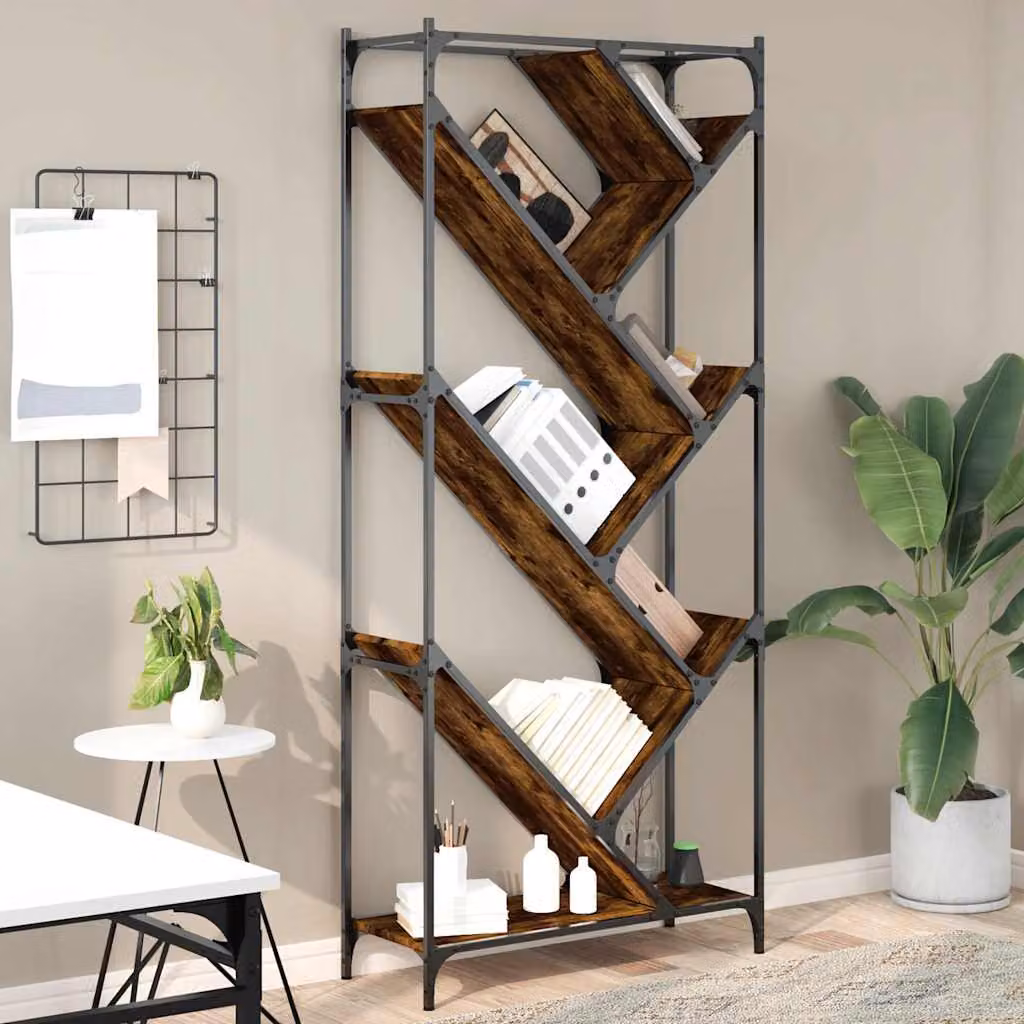 Libreria vidaXL in stile industriale in legno e metallo, colore rovere fumo, L 79 cm x P 30 cm x H 180 cm
