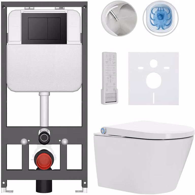 Water WC sospeso con bidet Basic/Cronus Premium - bianco lucido - pulsante WC Maxio/nero - sospeso - installazione a parete - 59,3x38,4 cm