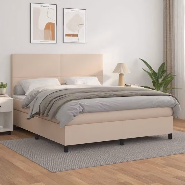 Letto con Giroletto a Molle e Materasso Ibrido vidaXL in Similpelle Beige e Bianco L/P/H: 160 x 200 x 128 cm – 1