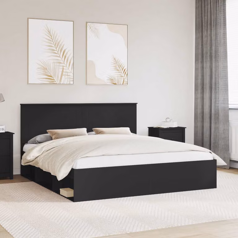 Struttura del letto moderna vidaXL in pino massello e MDF, colore nero, L: 180 cm, P: 200 cm, H: 210 cm