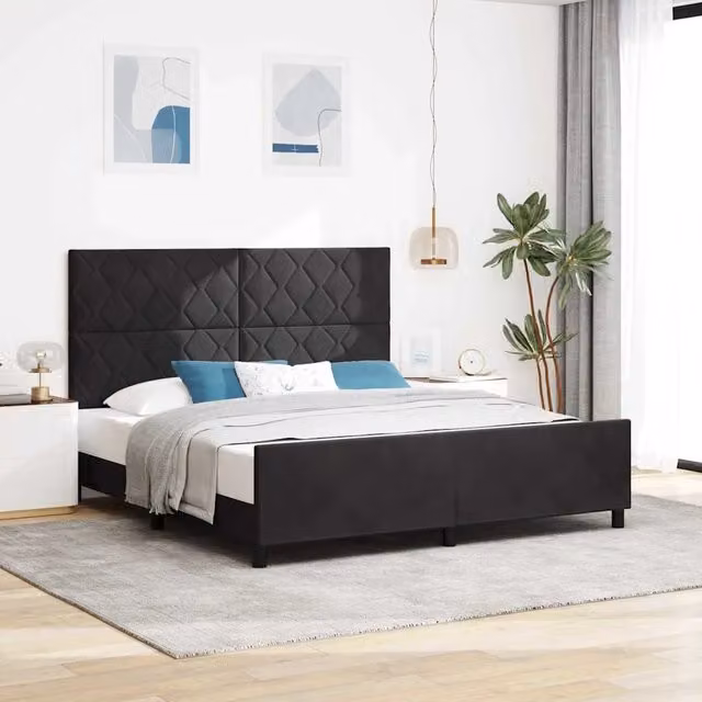 Letto a molle con testiera in velluto nero vidaXL L/P: 180 x 200 cm