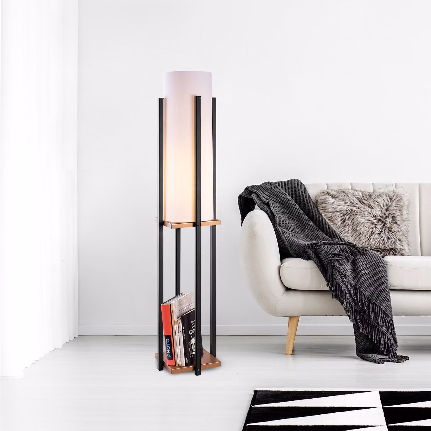 Opviq, 7127- 7127LMP, nero, rame, lampada da terra, 25 x 25 x 130 cm, corpo in metallo