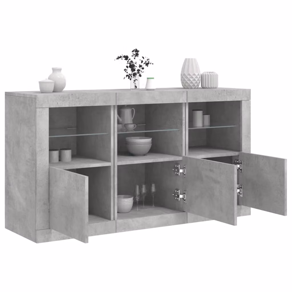 vidaXL Credenza Moderna con Luci LED Grigio Opaco L: 123 cm, P: 37 cm, H: 67 cm