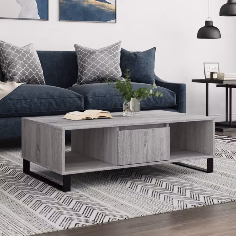 The Living Store Tavolino Grigio Sonoma 104x60x35 cm Materiale legno