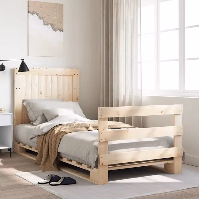 Letto con Testiera vidaXL in Legno Massello di Pino Naturale L/P/H: 90 x 200 cm – 1