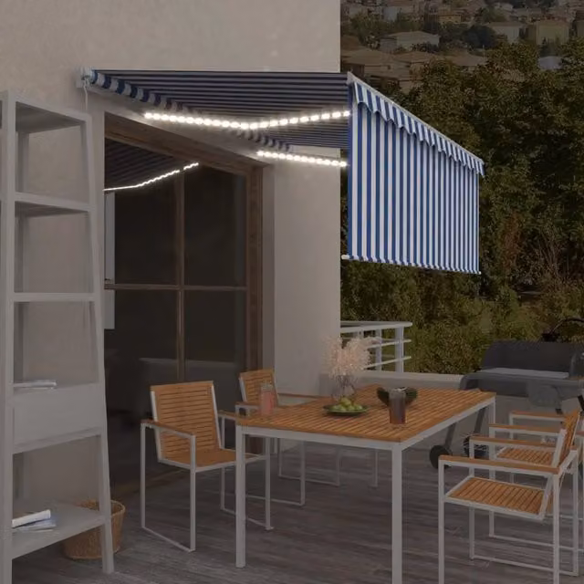 Tenda Sole Retrattile Manuale con LED 3x2,5m Blu e Bianco 3069261