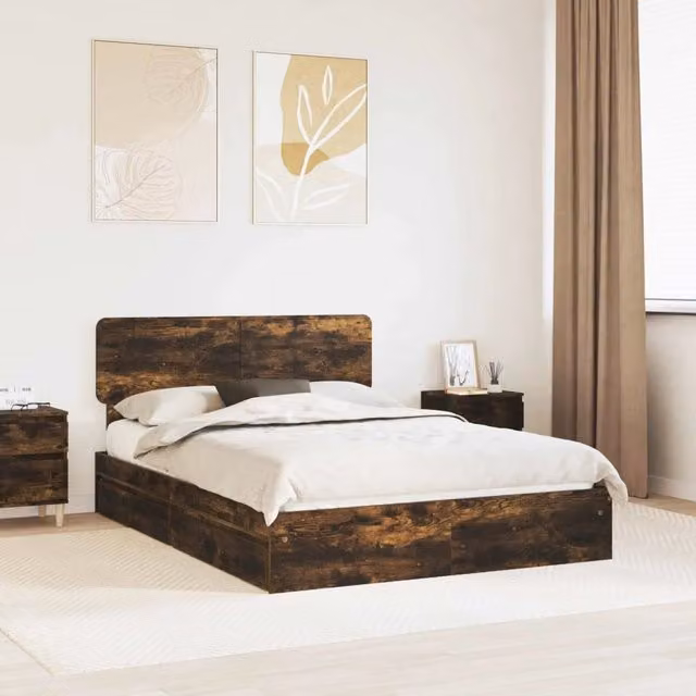 Letto con Contenitore con cassetto Rovere fumé 160 x 200 cm 3412259