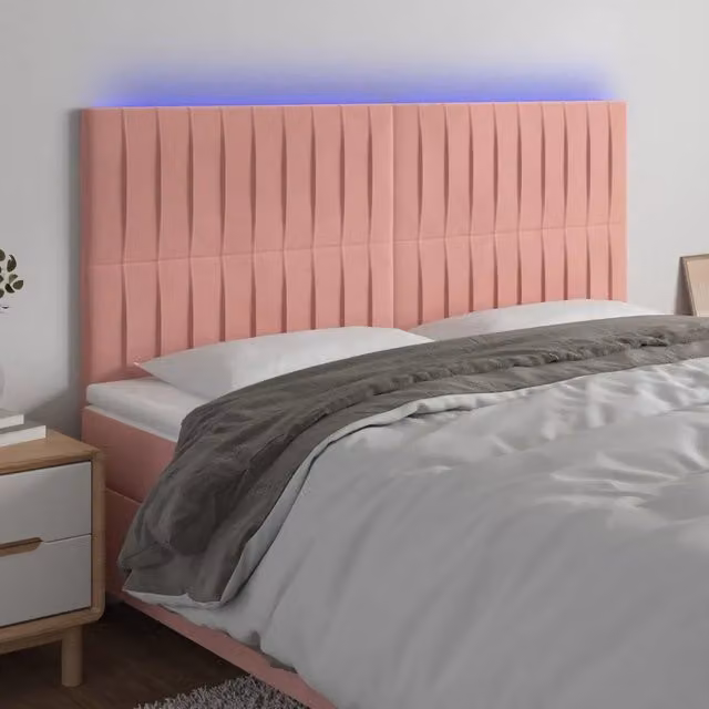 Testiera con LED e porta USB VidaXL in velluto rosa, L: 180 cm, P: 5 cm, H: 118-128 cm