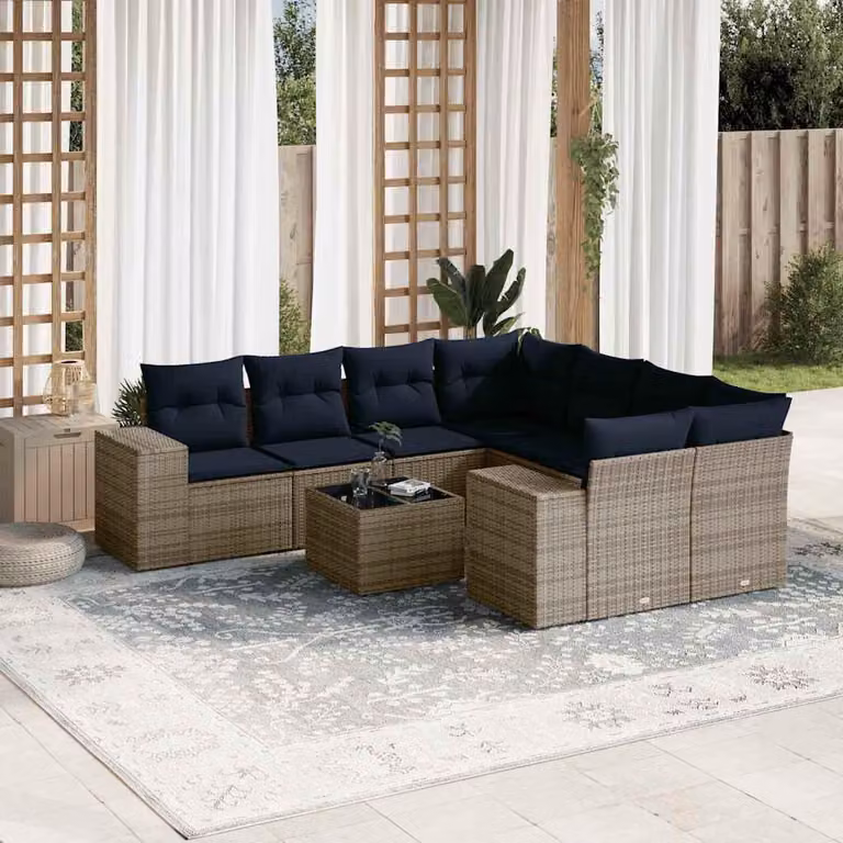 Maison Exclusive - Set di 9 pezzi per giardino con cuscini, grigio, polyrattan