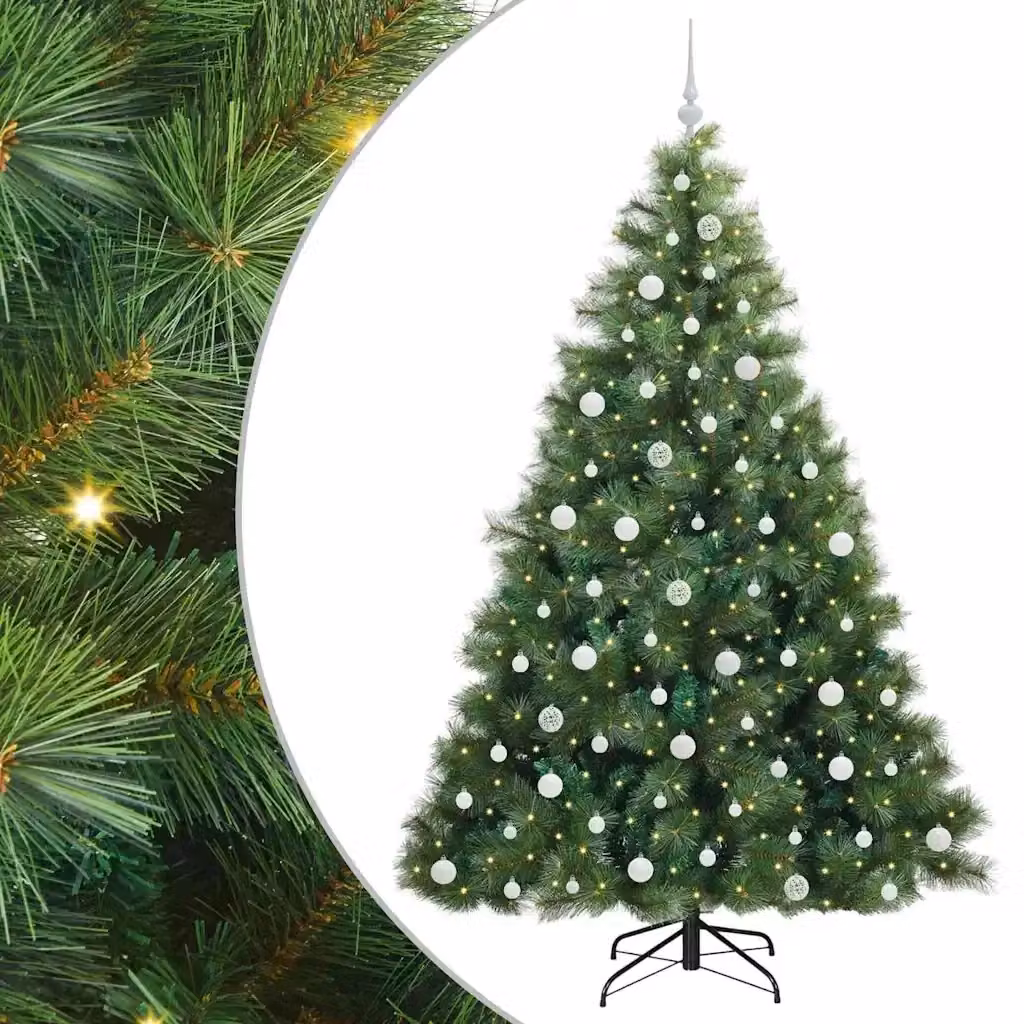 Albero di Natale artificiale moderno vidaXL verde con 300 LED luce bianca calda in PE e PVC, Altezza: 210 cm – 2