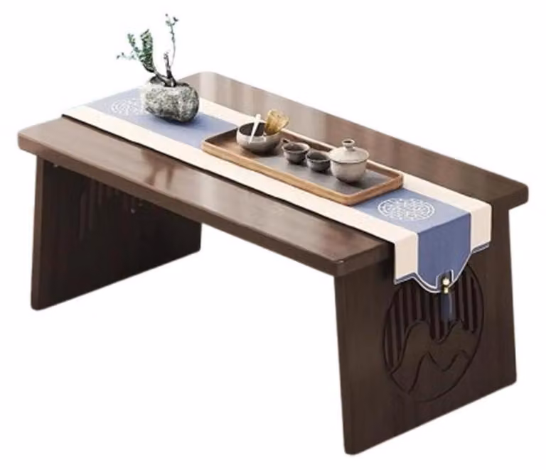 Tavolino da tè pieghevole da pavimento, stile giapponese, in legno di noce, dimensioni 70x40x30 cm