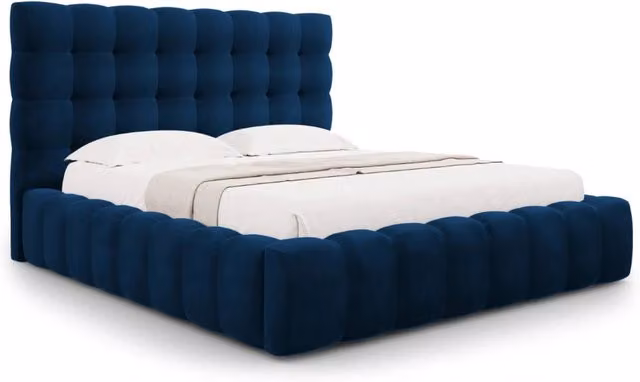 Letto con cassettone e testiera Bali di Cosmopolitan Design in velluto blu, L: 160 cm, P: 200 cm, H: 125 cm – 1