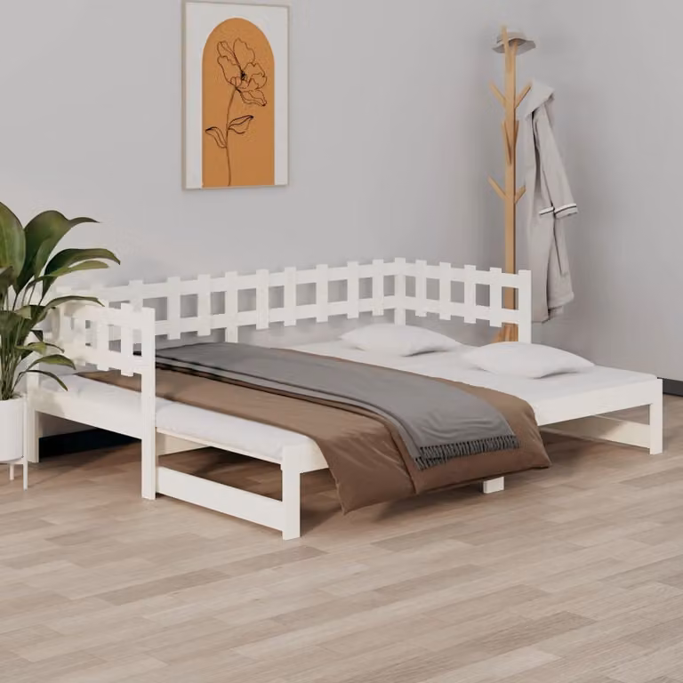The Living Store Daybed Estensibile Bianco 2x(90x190) cm in legno di pino massiccio