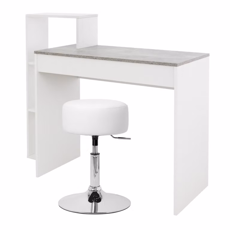 ML-Design scrivania con sgabello, bianco-grigio, scrivania per computer con ripiano, sgabello imbottito sgabello bianco, Ø33cm girevole regolabile in altezza
