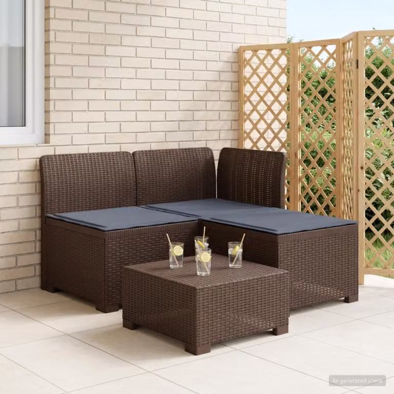 Divano da giardino a L vidaXL con cuscini, design moderno in look rattan, resistente alle intemperie, disponibile in marrone e grigio
