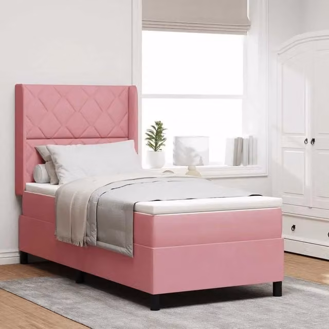 Letto a molle con testiera Rosa 90 x 200 cm Velluto 3342049