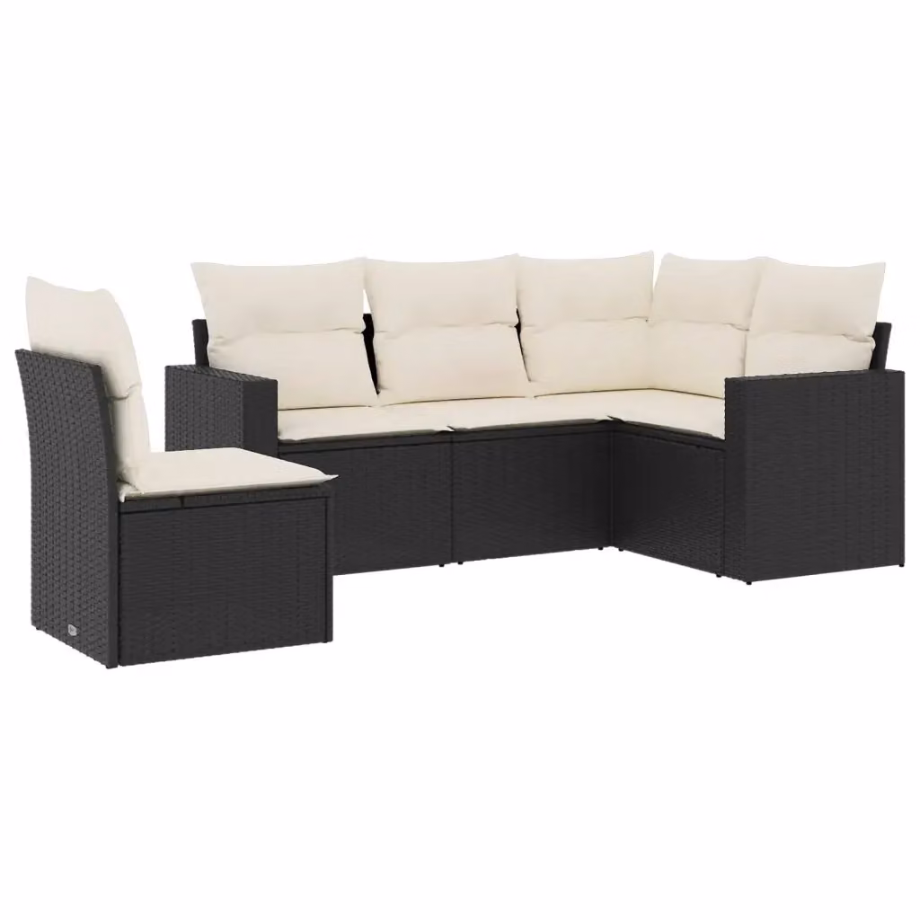 Set di Divani da Giardino vidaXL 5 Pezzi a Forma di L con Cuscini, Struttura in Metallo e Polyrattan Nero e Bianco – 2