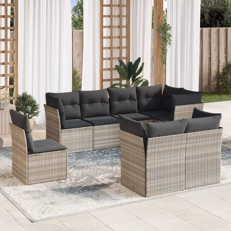 vidaXL Set Divano da Giardino a L con Cuscini 8pz in Polyrattan Grigio