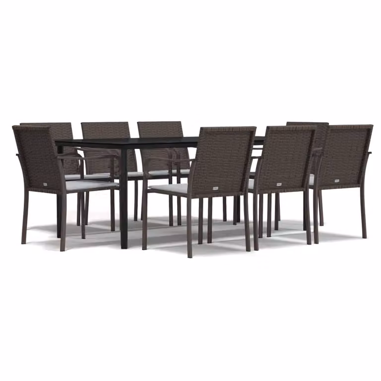 Set Pranzo da Giardino 9 pz con Cuscini in Polyrattan e Acciaio