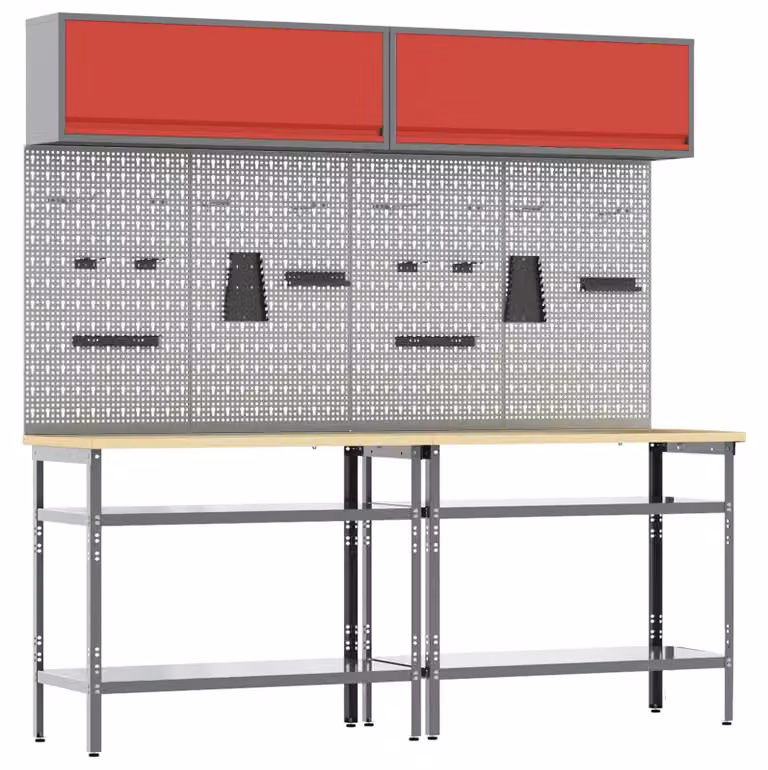 Set di banco da lavoro, 8 pezzi - 200 x 55 x 200 cm - Acciaio verniciato a polvere - Design industriale