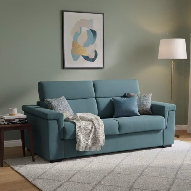 Divano Letto Nus DMORA 3 Posti Sfoderabile Made in Italy Azzurro L: 225 cm, P: 95 cm