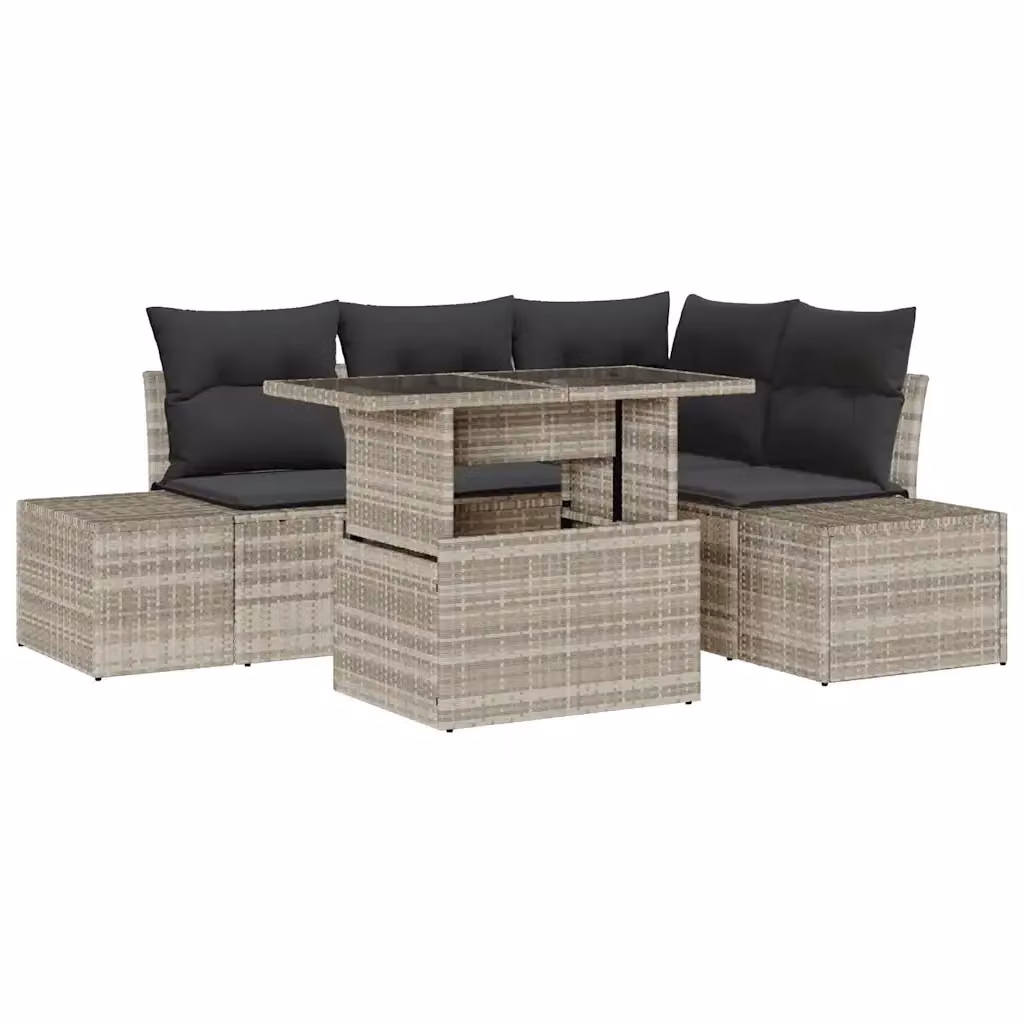 Set Divano da Giardino a L vidaXL in Polyrattan Grigio con Tavolino e Cuscini – 2
