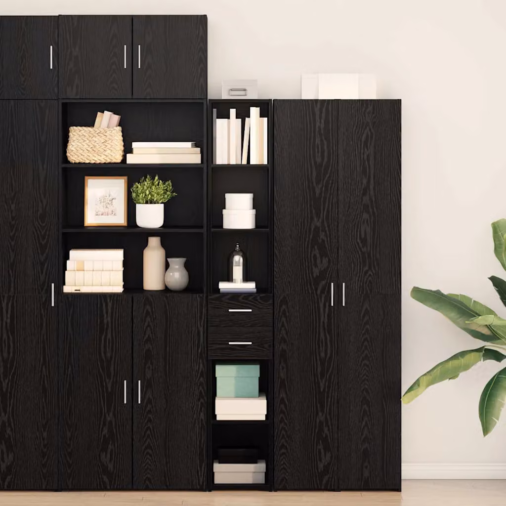 Libreria con cassetto vidaXL moderna in MDF colore nero opaco L/P/H: 30 x 42.4 x 185.2 cm