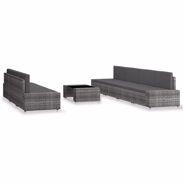 set salotto da giardino 8 pezzi in rattan grigio