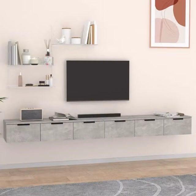 Set di 2 Mobili a Muro vidaXL in Legno Multistrato Grigio Opaco L: 102 cm, P: 30 cm, H: 20 cm