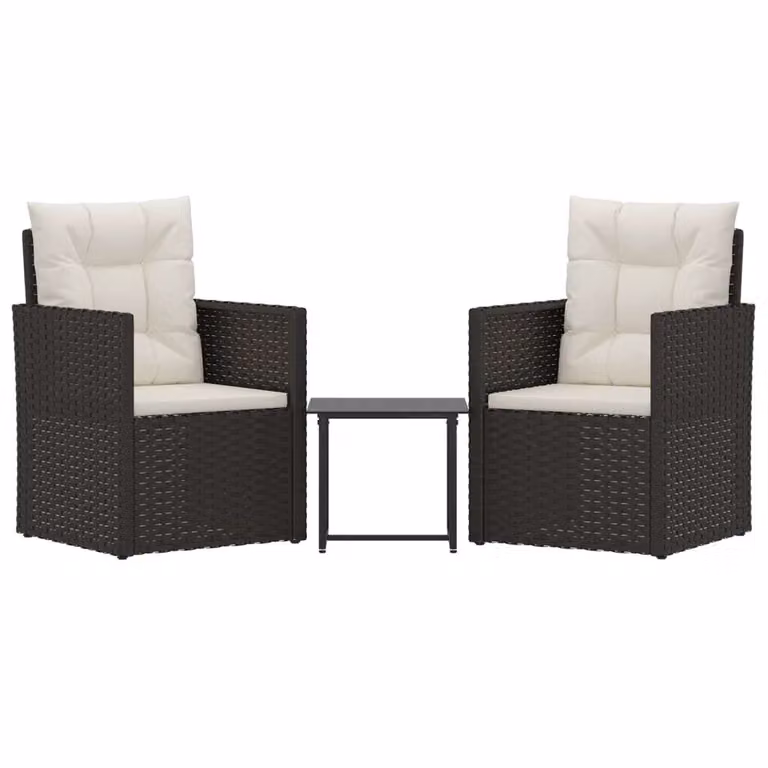 Set Divani da Esterno 3 pz con Cuscini in Polyrattan Nero