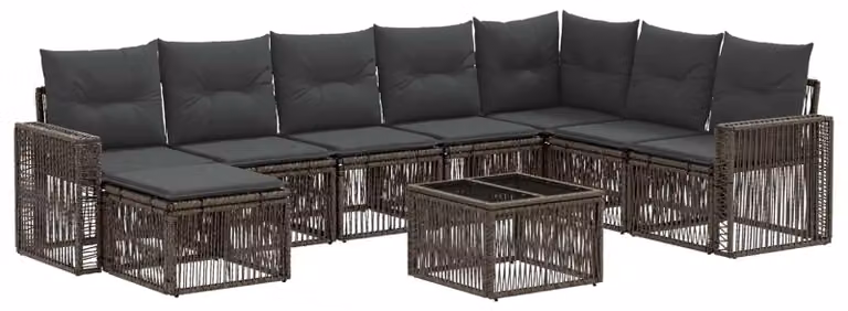 Set Divano da Giardino 9 pcs Grigio e Grigio Scuro polyrattan