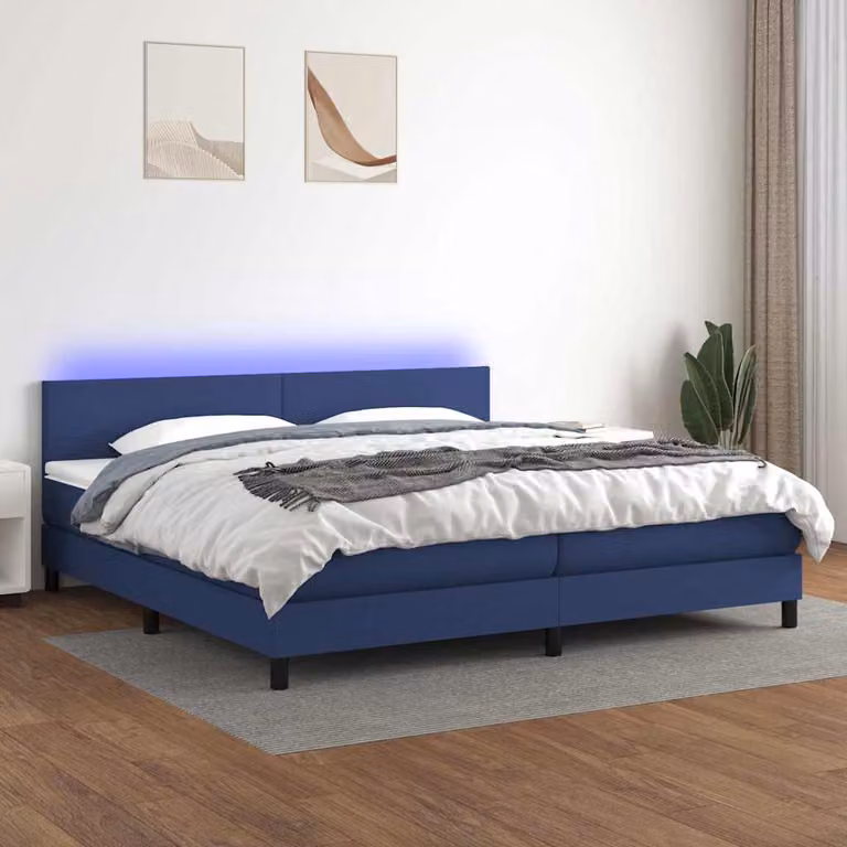 Letto Ibrido vidaXL con Materasso e Illuminazione LED Blu, Tessuto Bianco e Blu, L/P: 200 x 200 cm