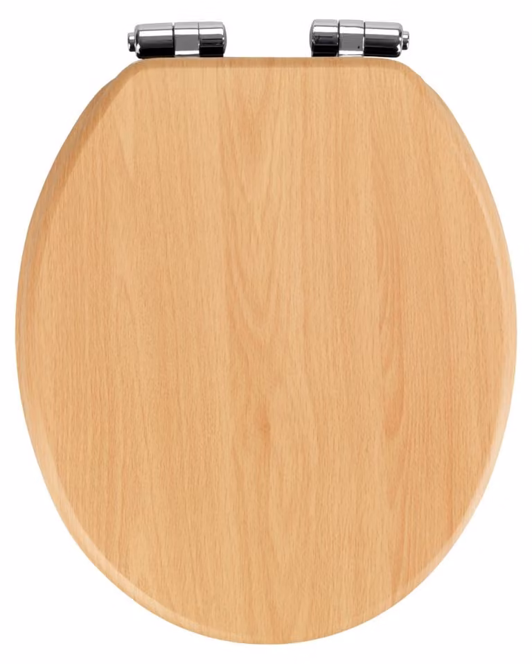 WENKO SEDILE WC FAGGIO NATURALE Meccanismo di chiusura morbida Coperchio per occhiali Design in MDF