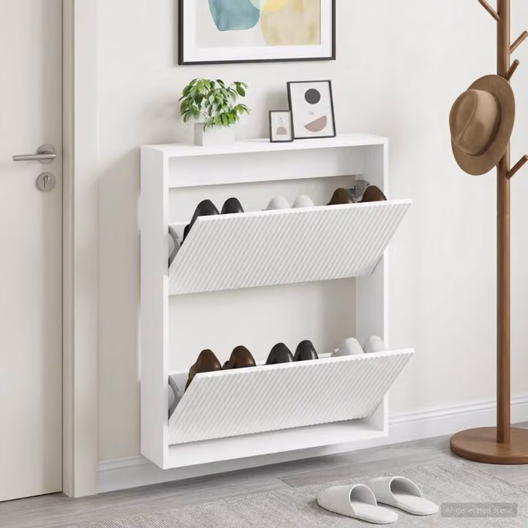 vidaXL Mobiletto per Scarpe da Muro ARNHEM Bianco L: 71 cm, P: 17 cm, H: 86 cm