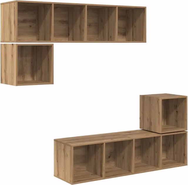 Set mobile TV 4 pz | Armadietto TV | Mobile Porta TV Rovere artigianale Legno multistrato