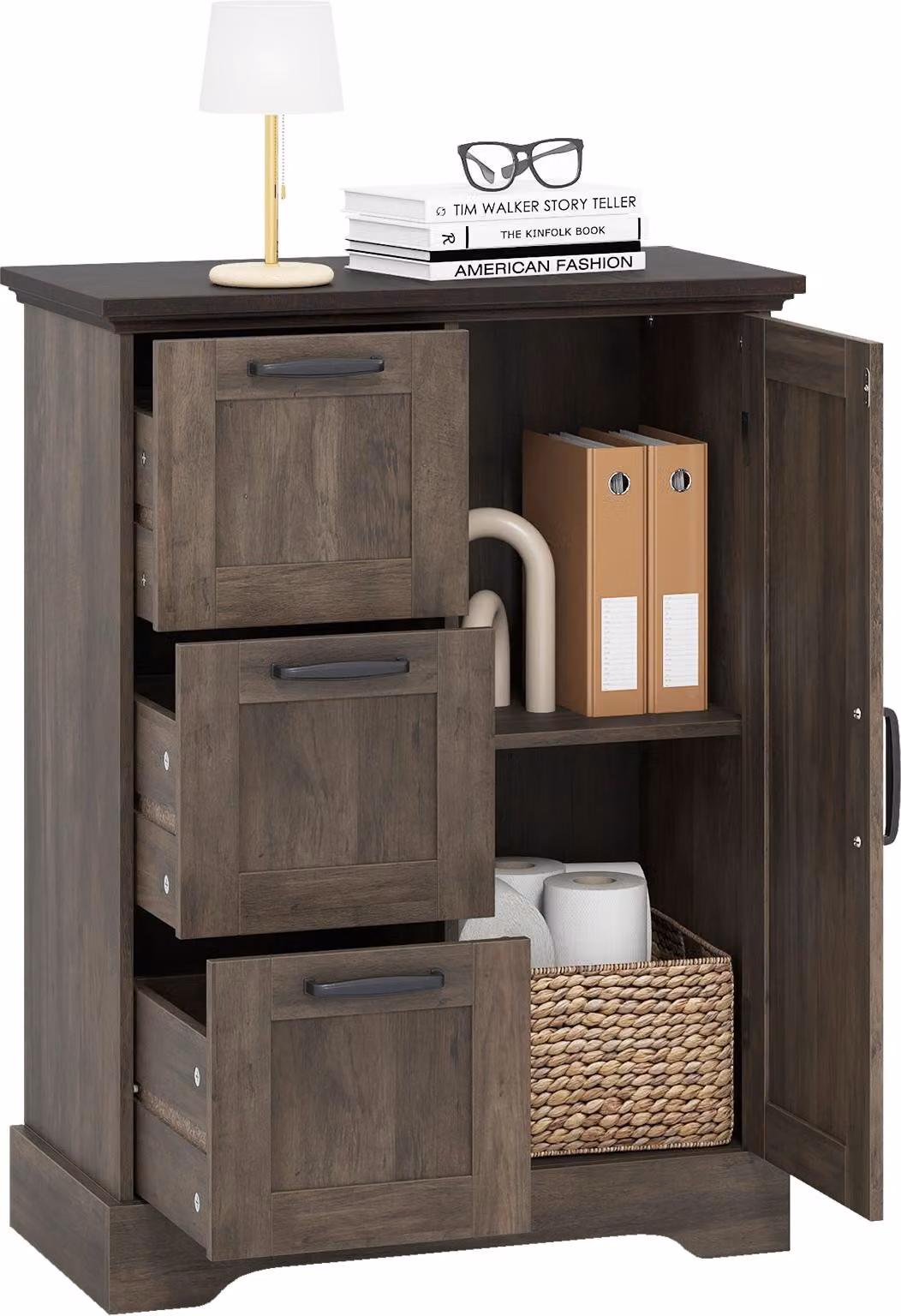 Armadio da cucina COSTWAY, armadio contenitore, credenza con ante e 3 cassetti, dispositivo anti-ribaltamento per cucina, sala da pranzo, 60x30x80 cm, grigio
